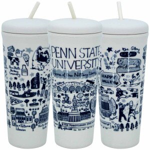 plastic tumbler with Julia Gash illustrated Penn State University graphics
